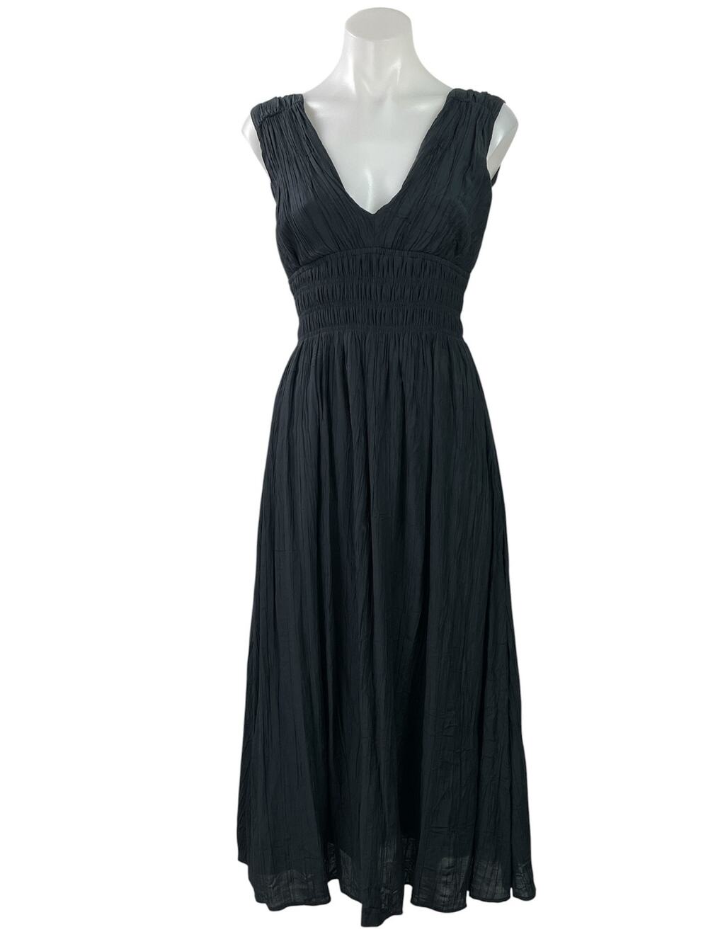 Abercrombie & Fitch Womens Black Sleeveless Smocked Flowy Midi A-line Dress XXSP
